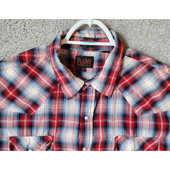 2x VTG Ely Plains BIG MAN Plaid Pearl Snap Short Sleeve Western Shirt Size 2X - Picture 2 of 16
